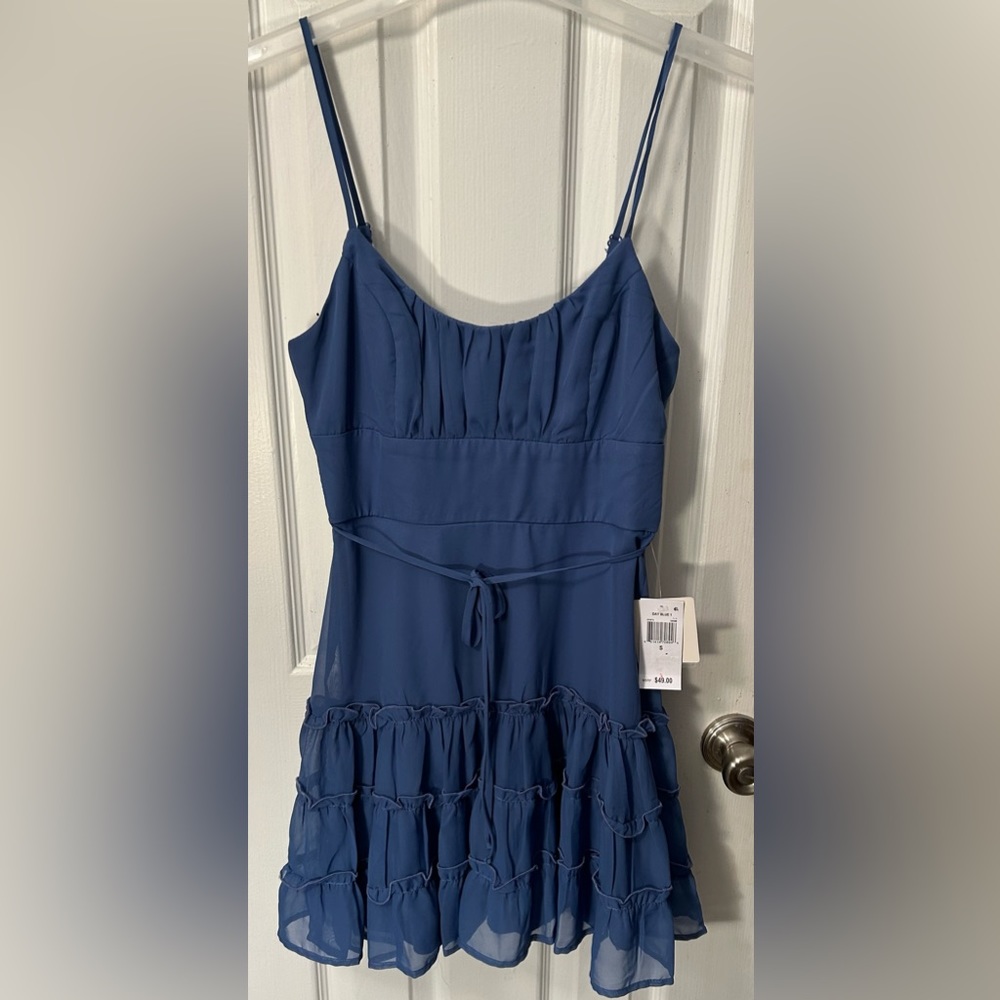 Cute Pear Couture Dark Blue Ruffled Sun Dress Sz 6 Nwtgs $49